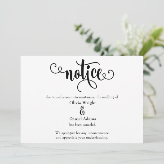 Kennisgeving Typografie Geannuleerde Trouwdatum Aa Kaart (Staand voorkant)