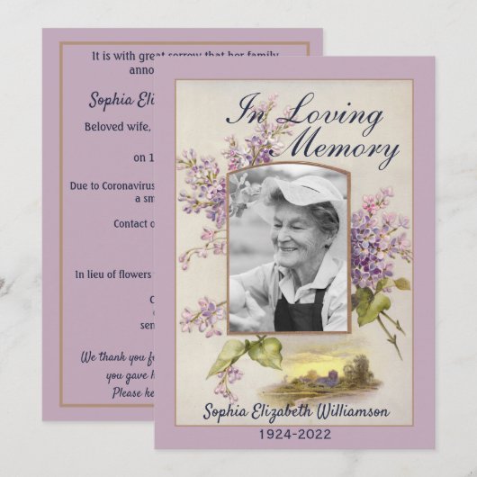 Kennisgeving van overlijden Kaart uitvaartregeling (Voorkant / Achterkant)