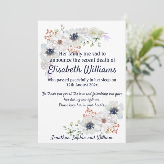 Kennisgeving van overlijden Kaart uitvaartregeling (Staand voorkant)