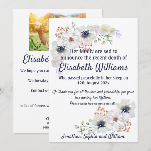 Kennisgeving van overlijden Kaart uitvaartregeling (Voorkant / Achterkant)