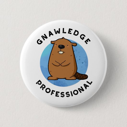Kennisprofessional Funny Beaver Pun Ronde Button 5,7 Cm (Voorkant)