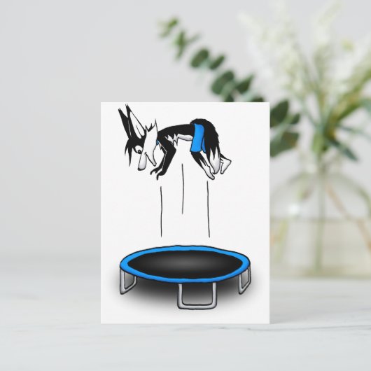 Kenny over trampoline briefkaart (Staand voorkant)