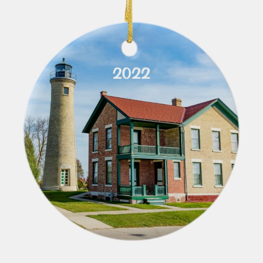 Kenosha vuurtoren keramisch Ornament (Achterkant)