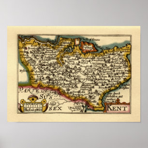 Kent County Engeland Antiek John Speed Atlas Kaart Poster