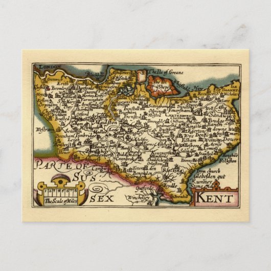 Kent County England Oude Antiquair John Speed Kaar Briefkaart (Voorkant)