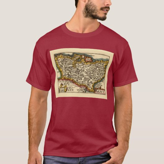 Kent County England Oude Antiquair John Speed Kaar T-shirt (Voorkant)