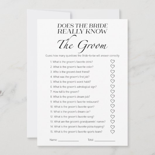 Kent de bruid echt de bruidegom spel Kaart (Voorkant)
