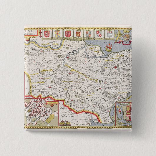 Kent, gegraveerd door Jodocus Hondius Vierkante Button 5,1 Cm (Voorkant)