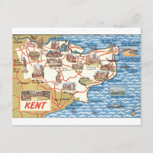 Kent Geïllustreerde Vintage Landkaart Briefkaart
