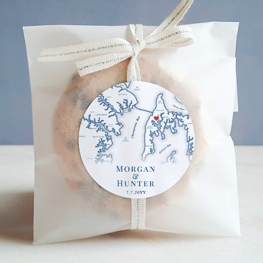 Kent Island Bestemming Bruiloft Elegante kaart Fav Ronde Sticker