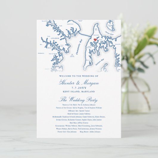 Kent Island Maryland bestemming bruiloft programma Programmakaart (Staand voorkant)