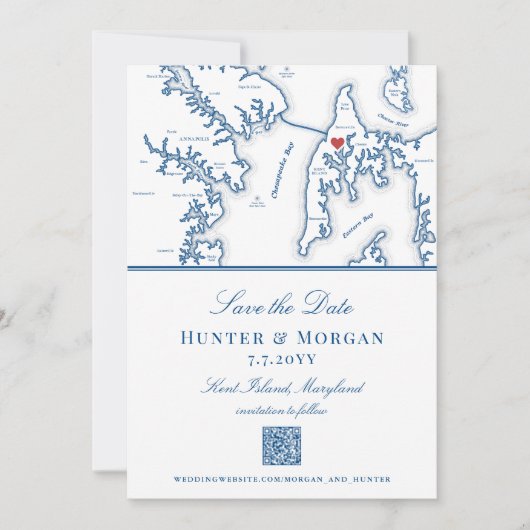 Kent Island Maryland Bestemming Huwelijk QR code Save The Date (Voorkant)