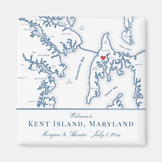 Kent Island Maryland Kaart Bestemming Huwelijksgun Magneet (Voorkant)