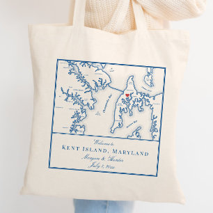 Kent Island Maryland Kaart Bruiloft Welkom Tote Bag
