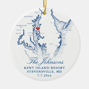 Kent Island MD Kaart Marine Trouwfoto Kerstmis Keramisch Ornament