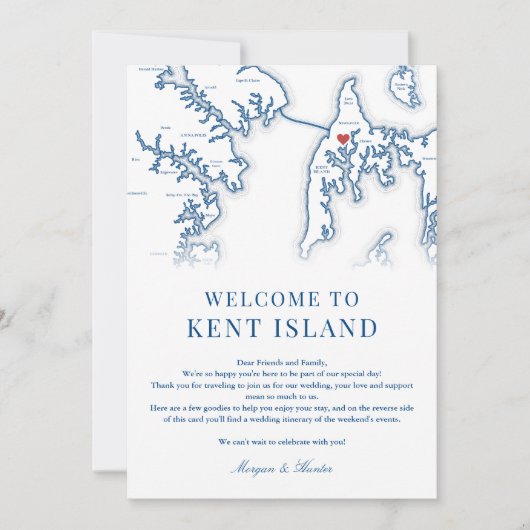 Kent Island MD Navy Blue Wedding Welkom reisroute Bedankkaart (Voorkant)