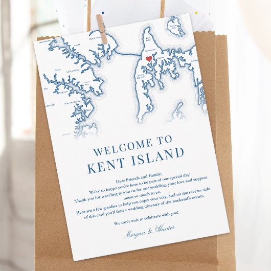 Kent Island MD Navy Blue Wedding Welkom reisroute Bedankkaart