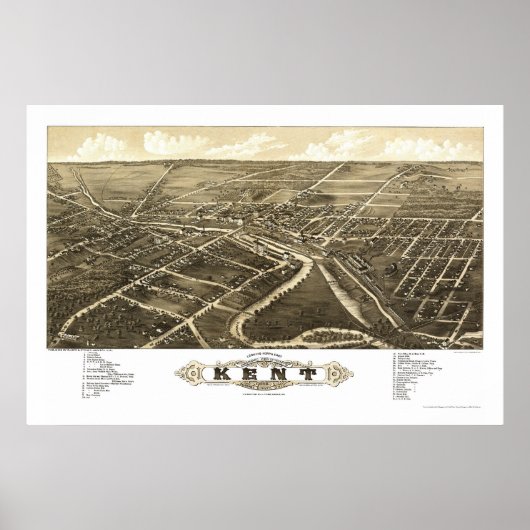 Kent, OH Panorama Map - 1882 Poster (Voorkant)
