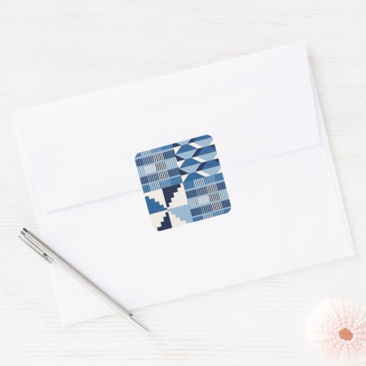 Kente-blok - zachte indigo vierkante sticker (Envelop)