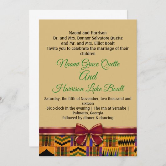 Kente bruiloft uitnodigingen en sla de datum kaart (Voorkant / Achterkant)