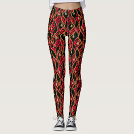 Kente Damesmode Rood, Zwart & Goud Leggings