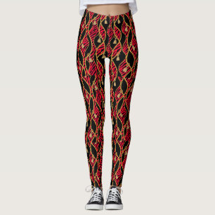 Kente Damesmode Rood, Zwart & Goud Leggings