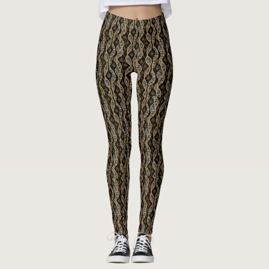 Kente Damesmode Zwarte & Gouden Leggings (Voorkant)