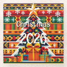 Kente-patroon Kerstmis 2026 Festive Glas Onderzett