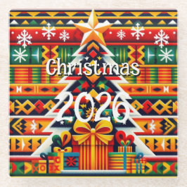 Kente-patroon Kerstmis 2026 Festive Glas Onderzett Glazen Onderzetter