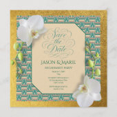 Kente Save the Date Invitation Teal & Gold Kaart (Voorkant)