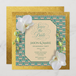 Kente Save the Date Invitation Teal & Gold Kaart