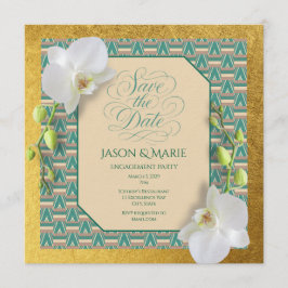 Kente Save the Date Uitnodiging Teal & Goud