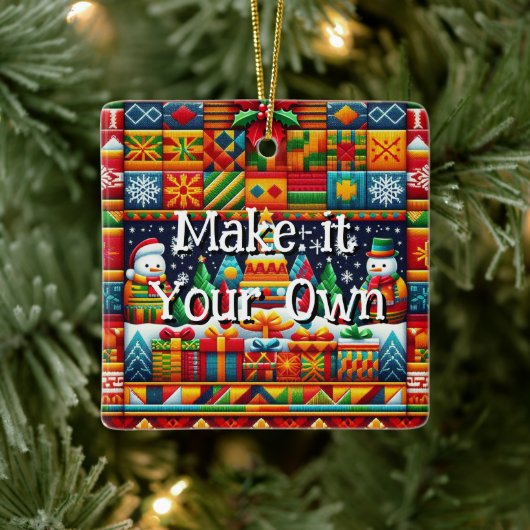 Kente Stof Patroon Sneeuwman Ornament (Boom)