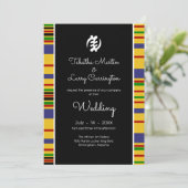 Kente Stripes, Gye Nyame, Black White Wedding Kaart (Staand voorkant)