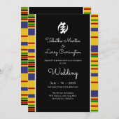 Kente Stripes, Gye Nyame, Black White Wedding Kaart (Voorkant / Achterkant)
