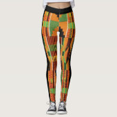 Kente Tribal African fabric print oranje groen Leggings (Voorkant)