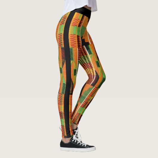 Kente Tribal African fabric print oranje groen Leggings (Rechts)
