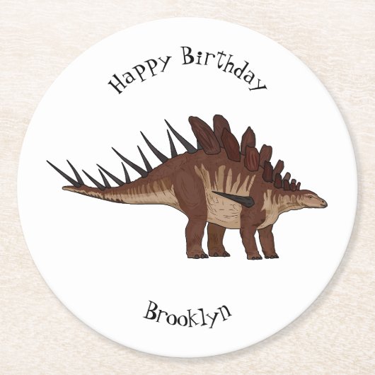 Kentrosaurus cartoon illustratie ronde kartonnen onderzetter (Voorkant)