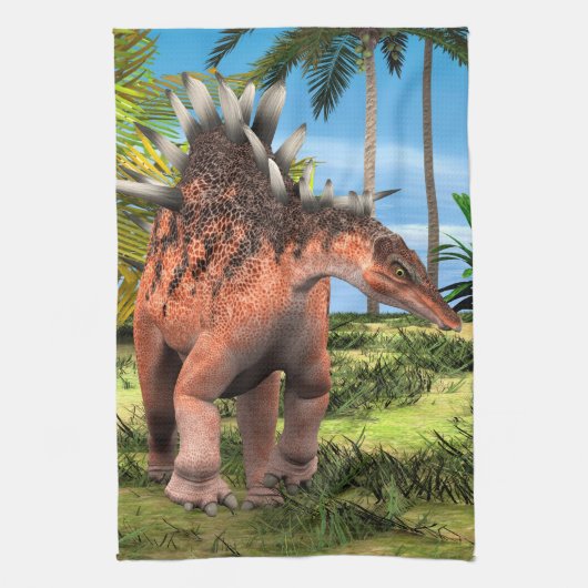 Kentrosaurus Dinosaur Jungle Prehistorische Kunst Theedoek (Verticaal)