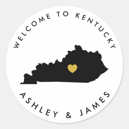 Kentucky Bruiloft Welkom Sticker Label, Zwart, Gou (Voorkant)