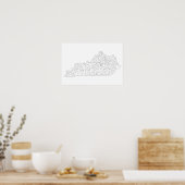 Kentucky counties kaart met provincienamen poster (Keuken)