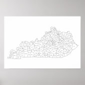 Kentucky counties kaart met provincienamen poster (Voorkant)