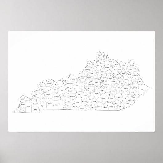 Kentucky counties kaart met provincienamen poster (Voorkant)