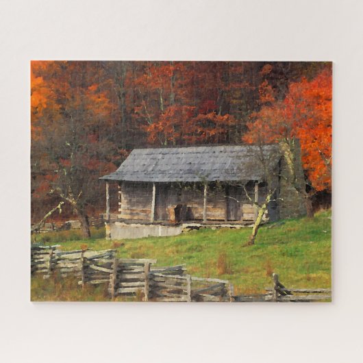 Kentucky Country Cabin Herfst Season Waterverf Legpuzzel (Horizontaal)