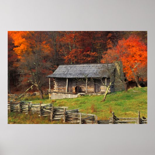 Kentucky Country Cabin Herfst Season Waterverf Poster (Voorkant)