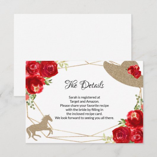 Kentucky Derby Bruiloft Borrel Details Kaart (Voorkant / Achterkant)