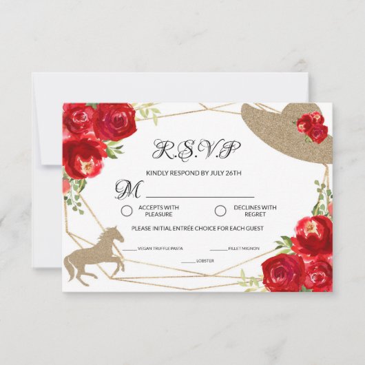 Kentucky Derby Bruiloft Borrel Reactiekaart RSVP Kaartje (Voorkant)
