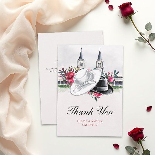 Kentucky Derby Bruiloft Bruidsfeest Rozen Modern Bedankkaart