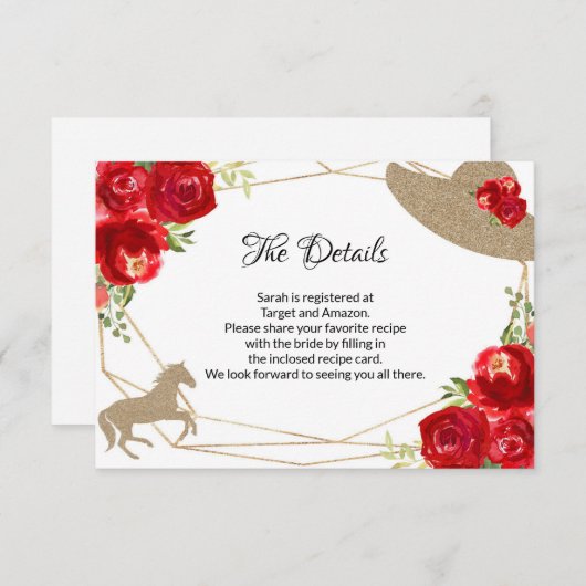 Kentucky Derby Bruiloft Feest Details Kaart (Voorkant / Achterkant)