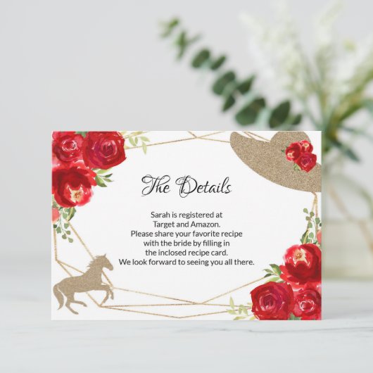 Kentucky Derby Bruiloftsborrel Details Kaart (Staand voorkant)